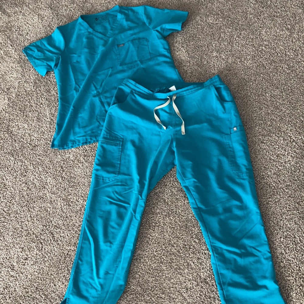 Women’s Figs Teal Scrub set L-Catarina, PL-High Waisted Yola